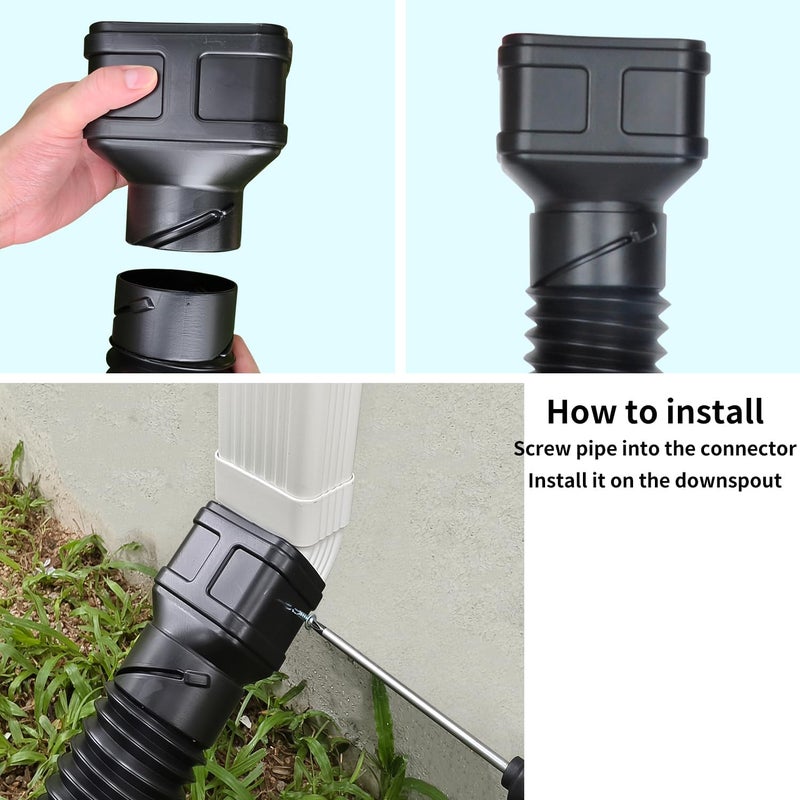 Prestantious 7ft Long Gutter Downspout Extensions, 3.1" OD Gutter Downspout Extender Pipe for 2"×3" Downspout and 3"×4"Downspout, Flexible Pipe Stretched Length 7ft, Black,2-Pack - Image 3